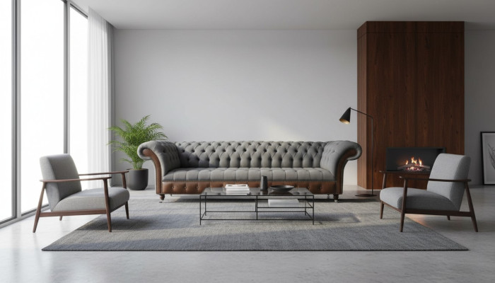 Inglés Chesterfield Sofá de lujo de tela 4 plazas Diseño de tapicería Sofás de tela