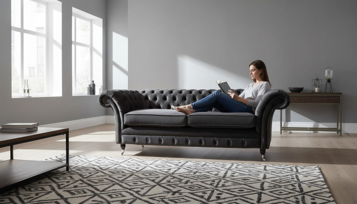 Sofá de 3 plazas para sala de estar de lujo, muebles de diseñador tapizados Chesterfield nuevos.