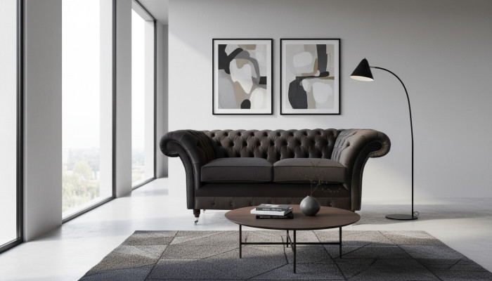 Sofá de tela Chesterfield de 2 plazas, diseño tapizado de lujo, sofá de tela.