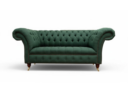 Sofá Chesterfield de 2 plazas tapizado en verde, sofás de lujo de tela.