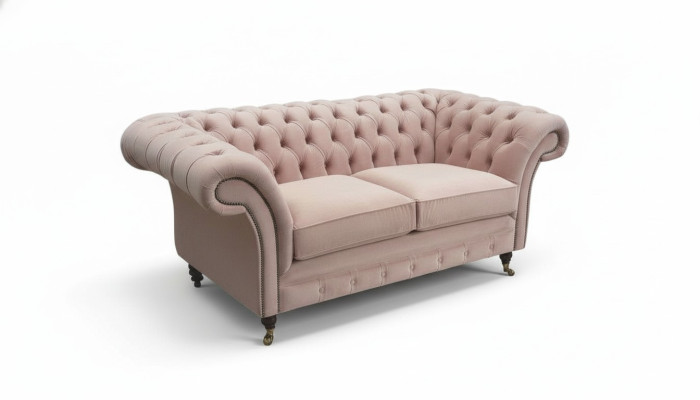 Sofá de 2 plazas Chesterfield de diseño de sala de estar, tapizado en textil, nuevo.