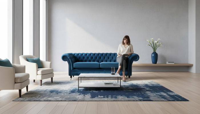 Sofá de diseño de 3 plazas, sofá tapizado de lujo en textil, Chesterfield nuevo.