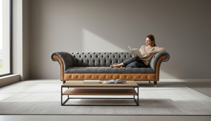 Sofá Chesterfield de 4 plazas Lujo Gran sofá Tapicería 300cm Diseño