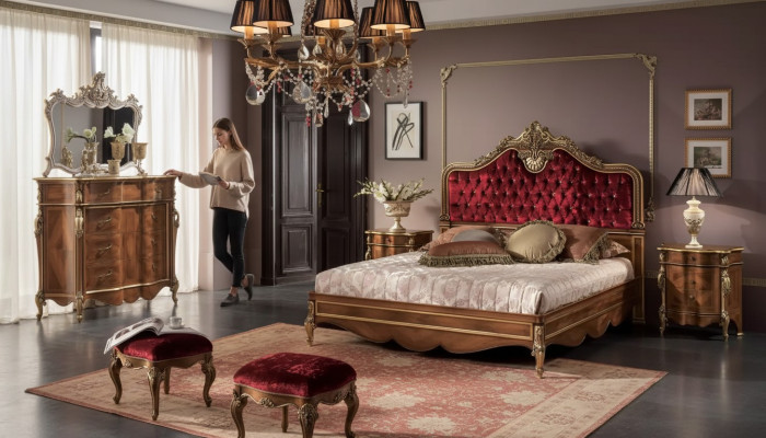Dormitorio Muebles conjunto de 5 piezas Cama 2x Mesitas de noche Cómoda Clásico Madera