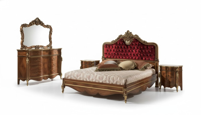 Dormitorio Muebles conjunto de 5 piezas Cama 2x Mesitas de noche Cómoda Clásico Madera