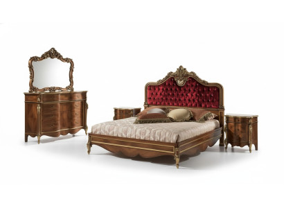 Dormitorio Muebles conjunto de 5 piezas Cama 2x Mesitas de noche Cómoda Clásico Madera