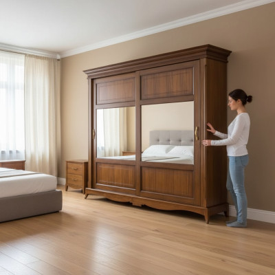 Muebles de dormitorio Armario con espejo Diseño de madera maciza Italia