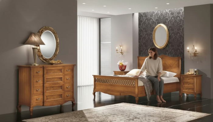 Cama 2x Mesitas de noche Cómoda Conjunto de 5 piezas Dormitorio Muebles italianos