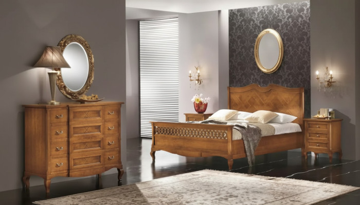 Cama 2x Mesitas de noche Cómoda Conjunto de 5 piezas Dormitorio Muebles italianos