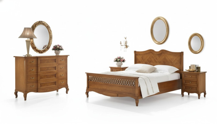 Cama 2x Mesitas de noche Cómoda Conjunto de 5 piezas Dormitorio Muebles italianos