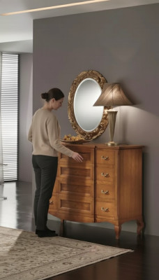 Cómoda de dormitorio con espejo Set de muebles de lujo modernos de 2 piezas de madera nueva