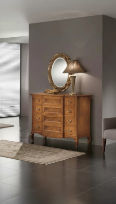 Cómoda de dormitorio con espejo Set de muebles de lujo modernos de 2 piezas de madera nueva