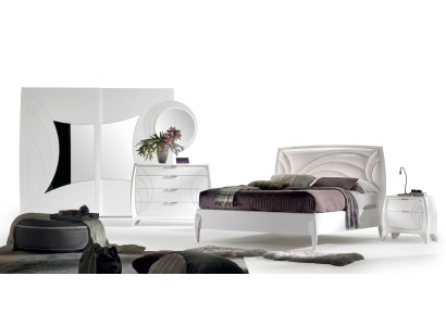 Juego de dormitorio de lujo: cama, 2 mesitas de noche, cómoda de diseño, mobiliario de 6 piezas