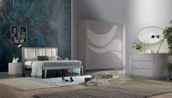 Dormitorio Cama 2x mesitas de noche Armario Cómoda Set de lujo de 5 piezas.