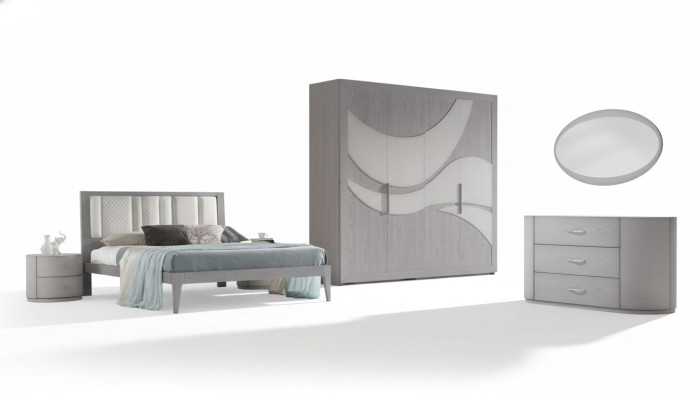 Dormitorio Cama 2x mesitas de noche Armario Cómoda Set de lujo de 5 piezas.