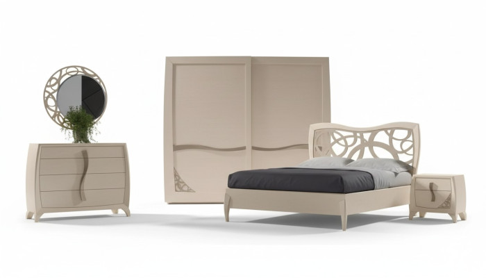 Conjunto completo de dormitorio con diseño moderno de lujo, cama, 2 mesas de noche, 6 piezas, nuevo.