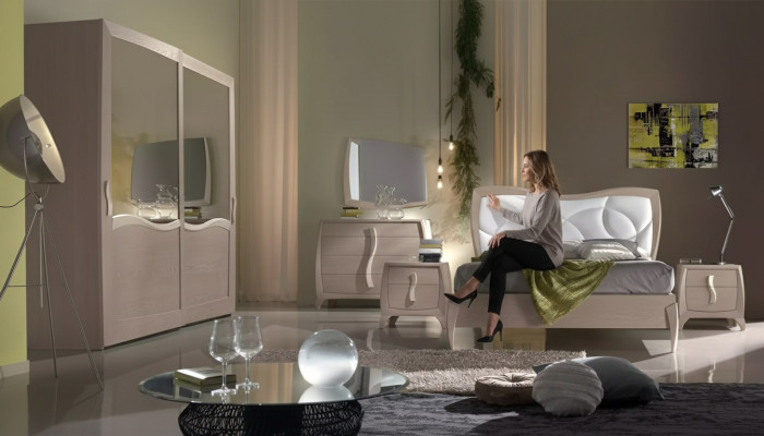 Cama 2x mesitas de noche 6 piezas Conjunto de dormitorio Diseño Moderno Lujo Muebles Nuevo