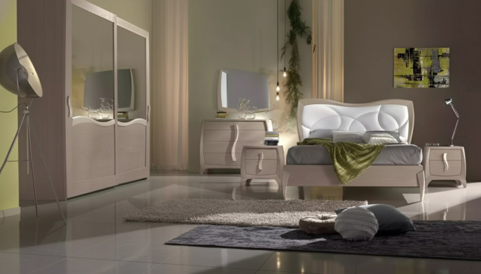 Cama 2x mesitas de noche 6 piezas Conjunto de dormitorio Diseño Moderno Lujo Muebles Nuevo