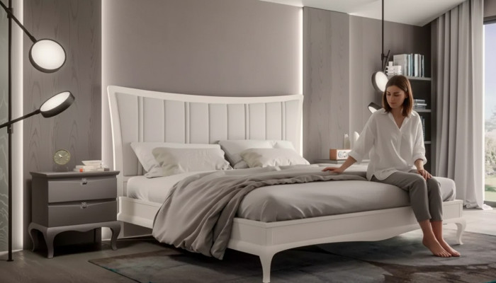 Diseño de dormitorio de 3 piezas. Cama 2x mesitas de noche Muebles de cama modernos de lujo.