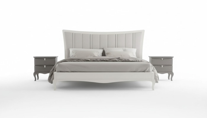 Diseño de dormitorio de 3 piezas. Cama 2x mesitas de noche Muebles de cama modernos de lujo.