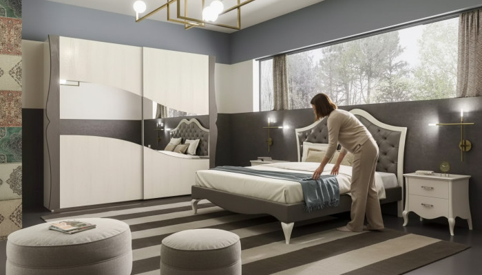 Diseño de cama de dormitorio cama 2x mesitas de noche Moderno Muebles de lujo 3 piezas