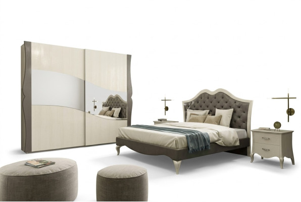 Diseño de cama de dormitorio cama 2x mesitas de noche Moderno Muebles de lujo 3 piezas