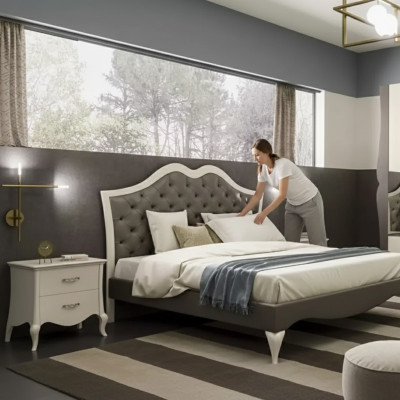 Conjunto de cama para dormitorio, cama, 2 mesitas de noche, moderno, muebles italianos, 3 piezas.