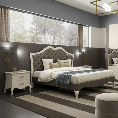 Conjunto de cama para dormitorio, cama, 2 mesitas de noche, moderno, muebles italianos, 3 piezas.