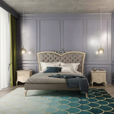 Dormitorio Muebles conjunto de 3 piezas Madera maciza Mesitas de noche 2x Cama Madera real
