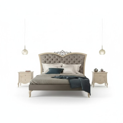 Dormitorio Muebles conjunto de 3 piezas Madera maciza Mesitas de noche 2x Cama Madera real