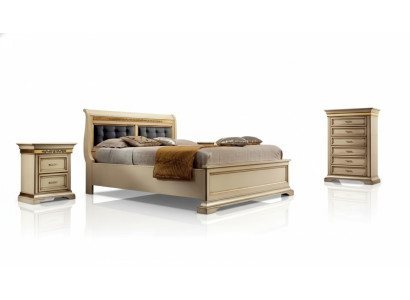 Diseño completo del dormitorio, Cama de lujo moderna, 2 mesitas de noche, Cómoda.