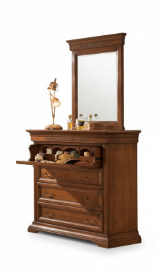 Cómoda con espejo diseño de madera 2 piezas. Conjunto de dormitorio Aparador