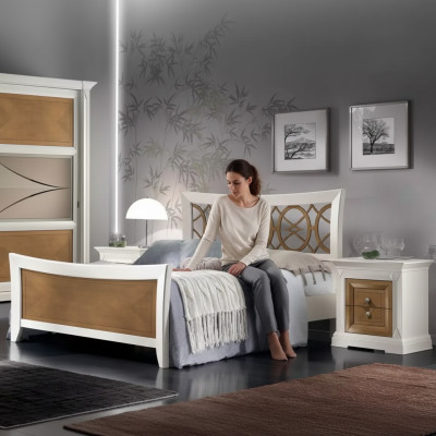 Dormitorio Conjunto de muebles de 3 piezas Cama Madera maciza Mesitas de noche 2 camas Madera