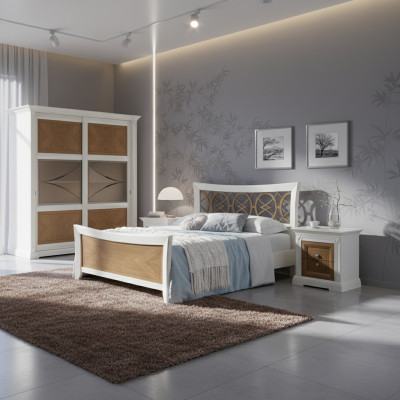 Dormitorio Conjunto de muebles de 3 piezas Cama Madera maciza Mesitas de noche 2 camas Madera