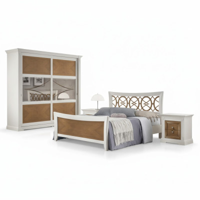 Dormitorio Conjunto de muebles de 3 piezas Cama Madera maciza Mesitas de noche 2 camas Madera