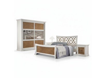 Dormitorio Conjunto de muebles de 3 piezas Cama Madera maciza Mesitas de noche 2 camas Madera