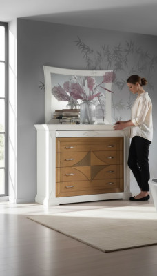 Cómoda con espejo Aparadores de madera Muebles de dos piezas Blanco Italia