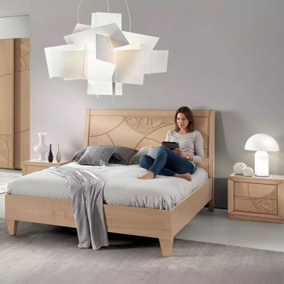 Diseño Dormitorio 3 piezas Cama 2 Mesitas de Noche Moderno Set de Camas de Lujo