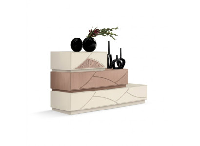 Mueble de diseño italiano, cómoda moderna beige de lujo de madera nueva.