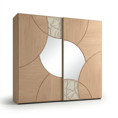 Armario con puertas correderas para dormitorio de madera color marrón con espejo.