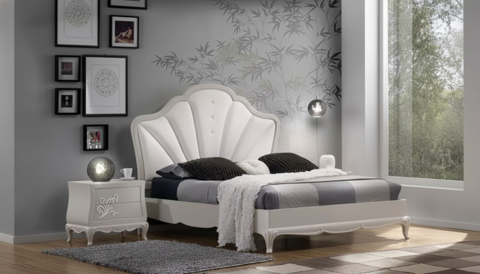 Dormitorio conjunto de 3 piezas Cama 2x mesitas de noche Diseño moderno Gris Camas