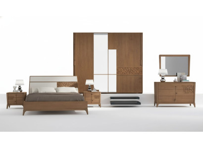 Juego de dormitorio de lujo de 6 piezas. Cama 2 mesitas de noche Armario de madera Nuevo