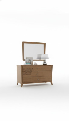 Cómoda de dormitorio con espejo, gabinete de muebles de madera marrón moderno nuevo.