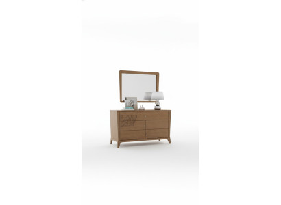 Cómoda de dormitorio con espejo, gabinete de muebles de madera marrón moderno nuevo.