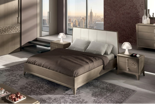 Diseño de dormitorio conjunto cama 2x mesitas de noche clásico lujo muebles