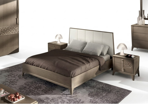 Diseño de dormitorio conjunto cama 2x mesitas de noche clásico lujo muebles