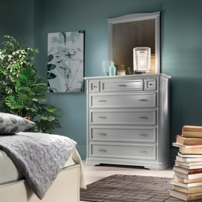 Cómoda con espejo Muebles Cómoda moderna de madera para dormitorio blanco Nuevo