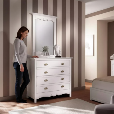 Madera Muebles de diseñador italiano Juego de muebles de 2 piezas Estilo de muebles de lujo Cómoda con espejo