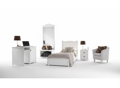 Dormitorio Cama Mesita de noche Escritorio Espejo de pie Grupo Set de 4 piezas.