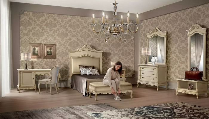Dormitorio conjunto Cama Mesita de noche Madera Cómoda Lujo Moderno 7 piezas Nuevo